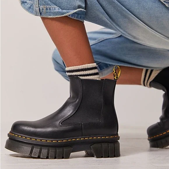 Dr. Martens x Free People Audrick Chelsea Platform 5 Black Smooth Nappa Leather